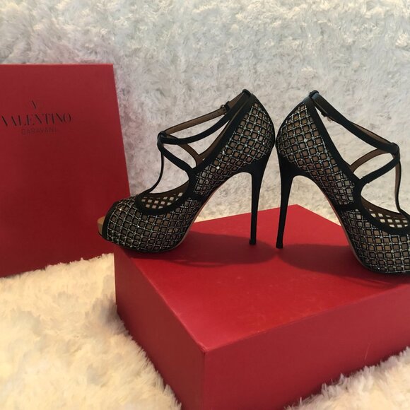 Valentino Heels, black satin with crystals - Picture 2 of 7